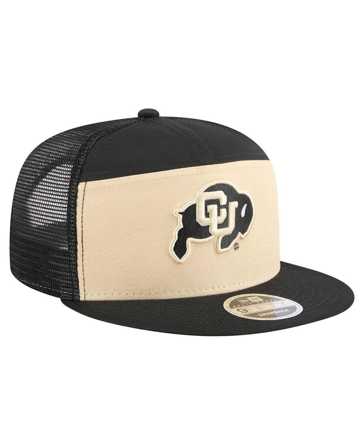 New Era Men's Black/gold Colorado Buffaloes Outdoor Wide Panel 9fifty Snapback Trucker Hat In Black