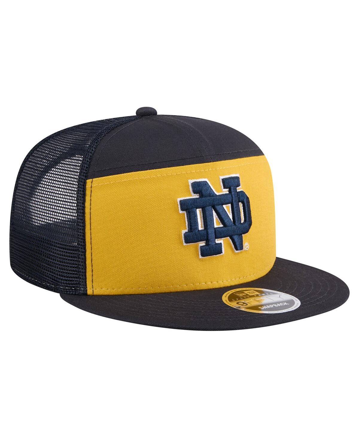 New Era Men's Black/gold Notre Dame Fighting Irish Outdoor Wide Panel 9fifty Snapback Trucker Hat In Black