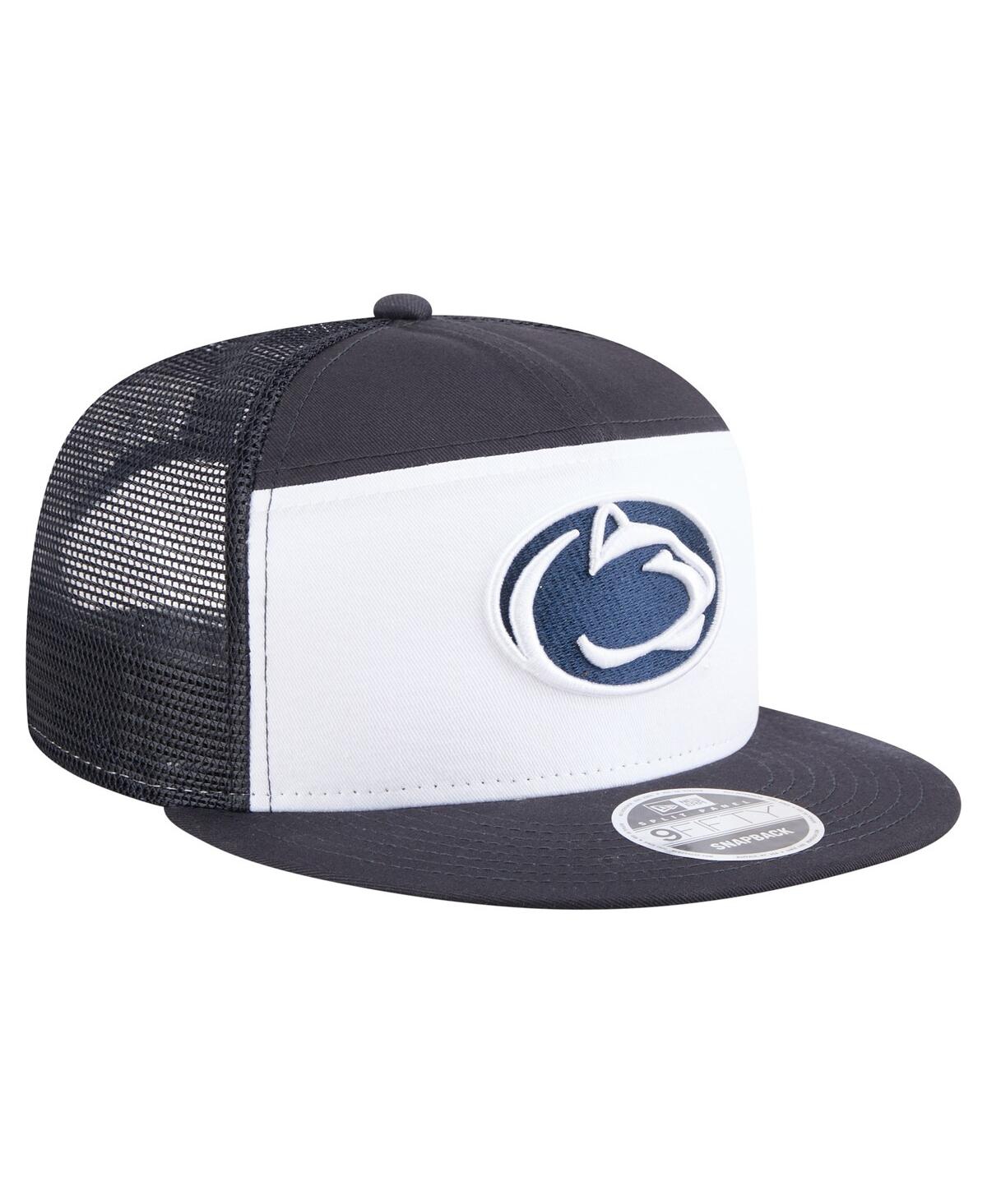 New Era Men's Navy/white Penn State Nittany Lions Outdoor Wide Panel 9fifty Snapback Trucker Hat In Gray