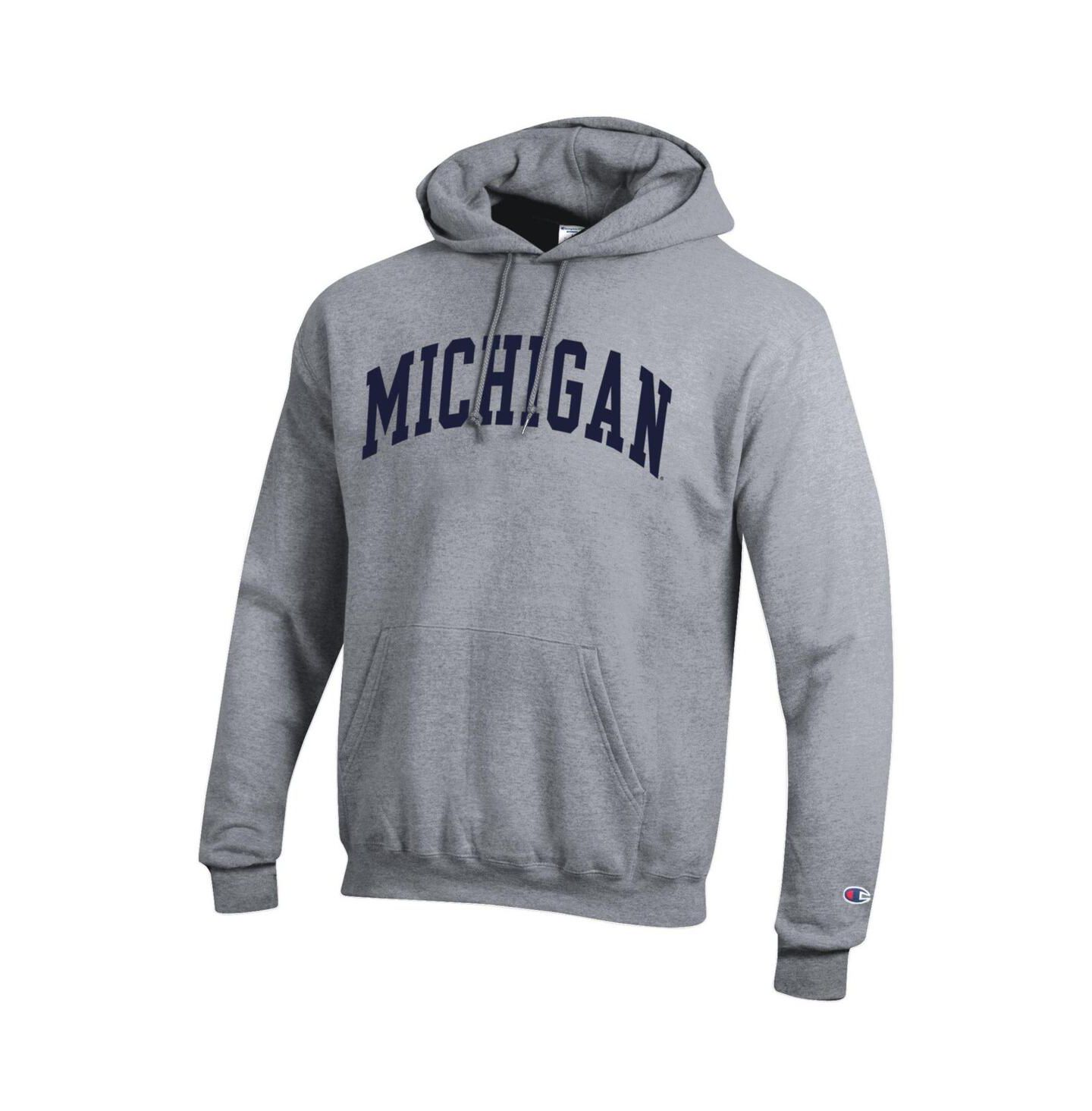 Мужское худи Champion Maize Michigan Wolverines Basic Arch Fleece Pullover, цвет: Меланжевый серый — фото 3