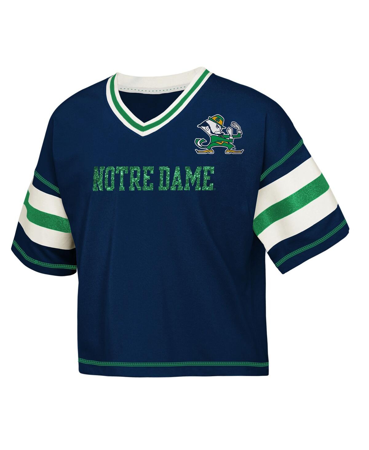 Outerstuff Big Girls Navy Notre Dame Fighting Irish Gridiron Jersey V-neck T-shirt In Black