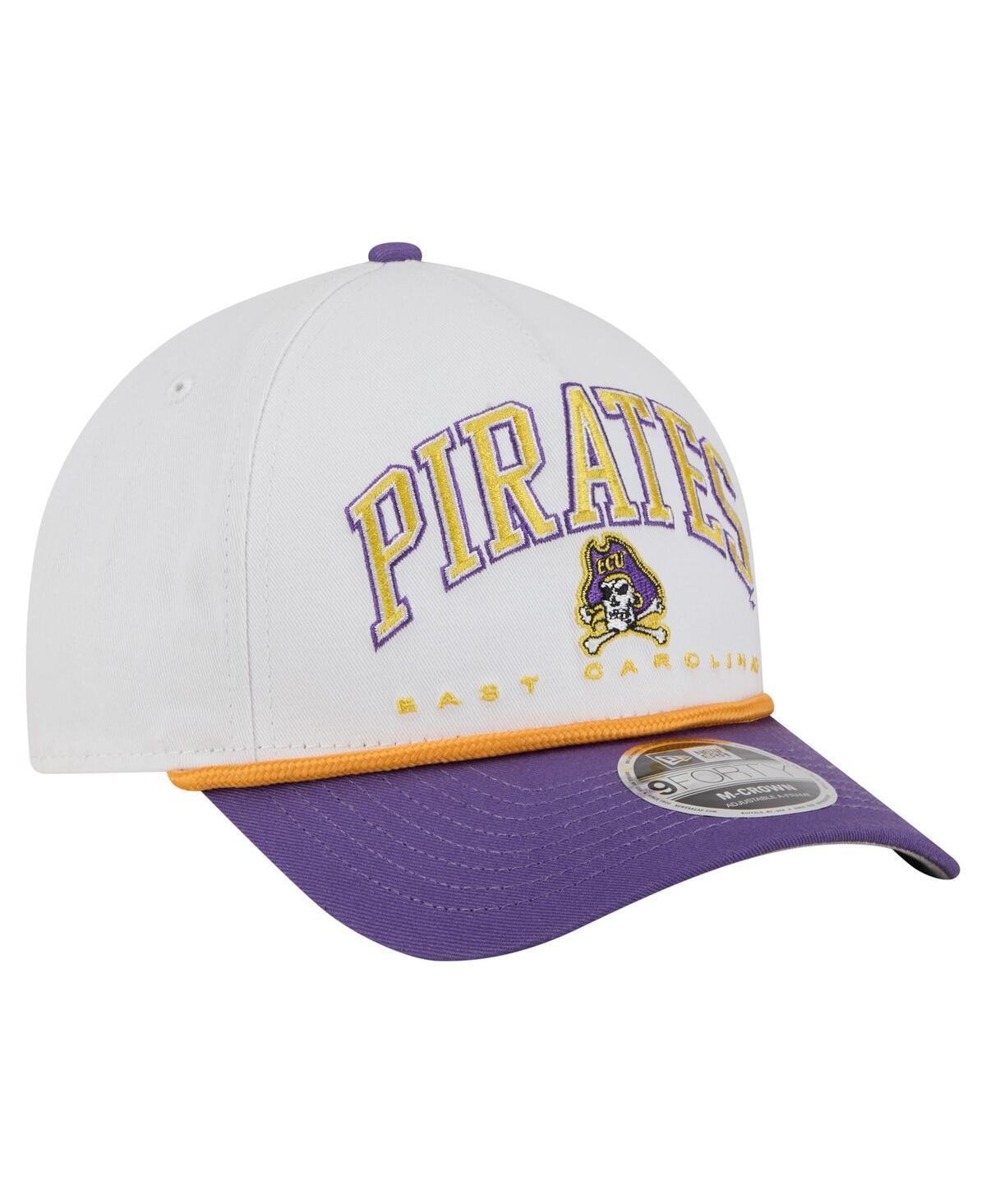 New Era Men's White/purple Ecu Pirates Arch Two-tone Rope 9forty A-frame M-crown Adjustable Hat In White