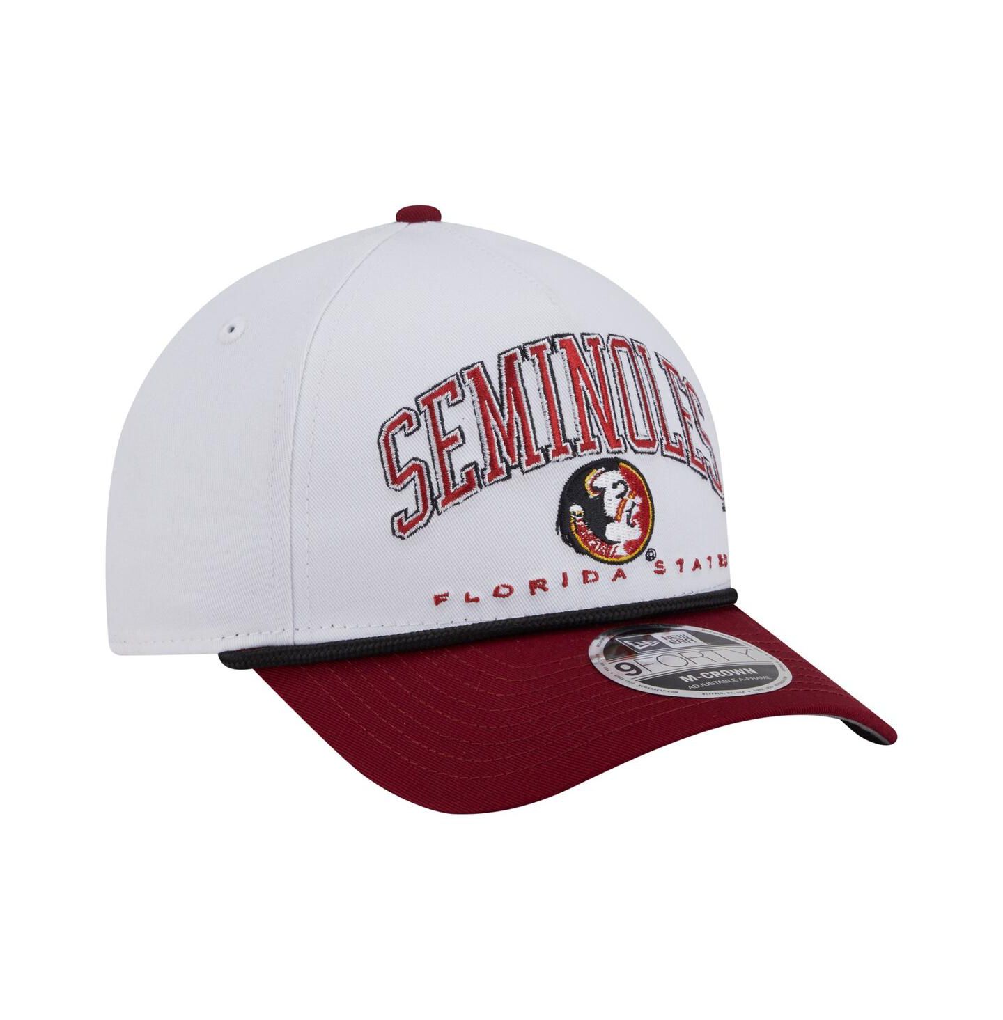Мужская кепка New Era White/Garnet Florida State Seminoles Arch Two-Tone Rope 9FORTY A-Frame M-Crown Adjustable Hat — фото 4