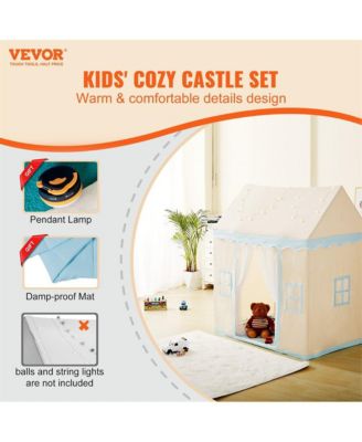 Kids Tent with Mat Windows Cozy Beige Fort for Boys and Girls