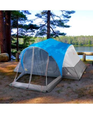 8 Person 3 Season Easy Up Camping Dome Tent with Rainfly & Porch, Blue