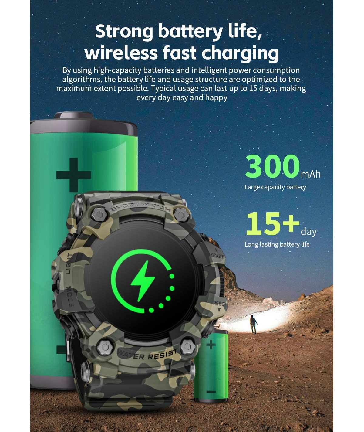 Ruxing smart Smart watch Bluetooth Call Handheld Flashlight Sos Diffused Light Compass-black