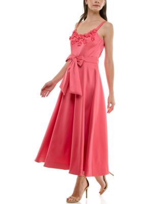 Women's Floral-Trim Bow-Waist Midi Dress