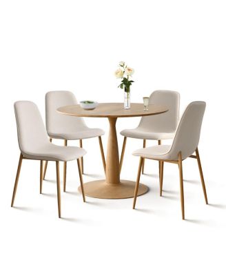 Light Wood Finish 5-Piece Dining Set with 39.5 Inch Round Table and 4 Upholstered Chairs with Wood-Look Metal Legs-Maison Boucle
