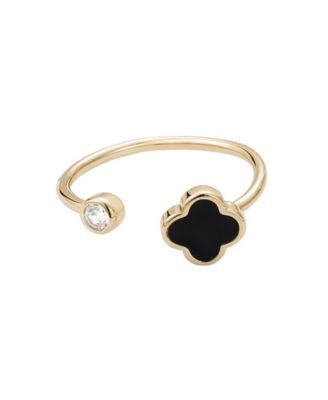 Gold Adjustable CZ Black Clover Ring