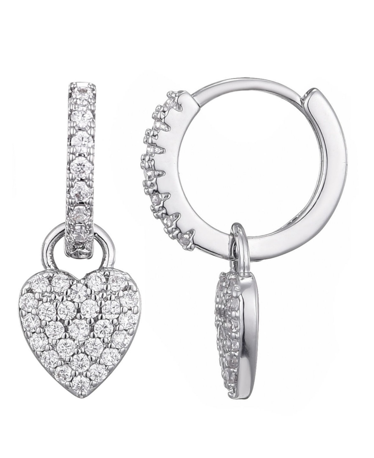 Adornia Cubic Zirconia Heart Drop Huggie Hoop Earrings In Silver