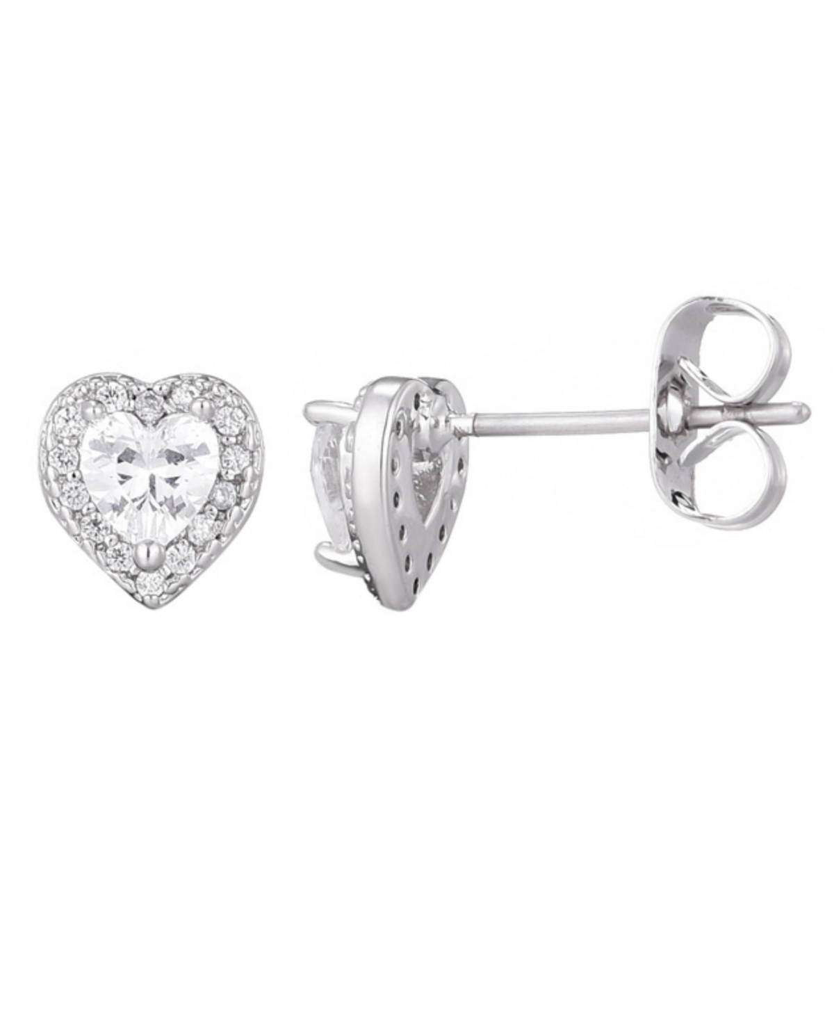 Adornia Silver Plated Heart Cz Halo Stud Earrings In White