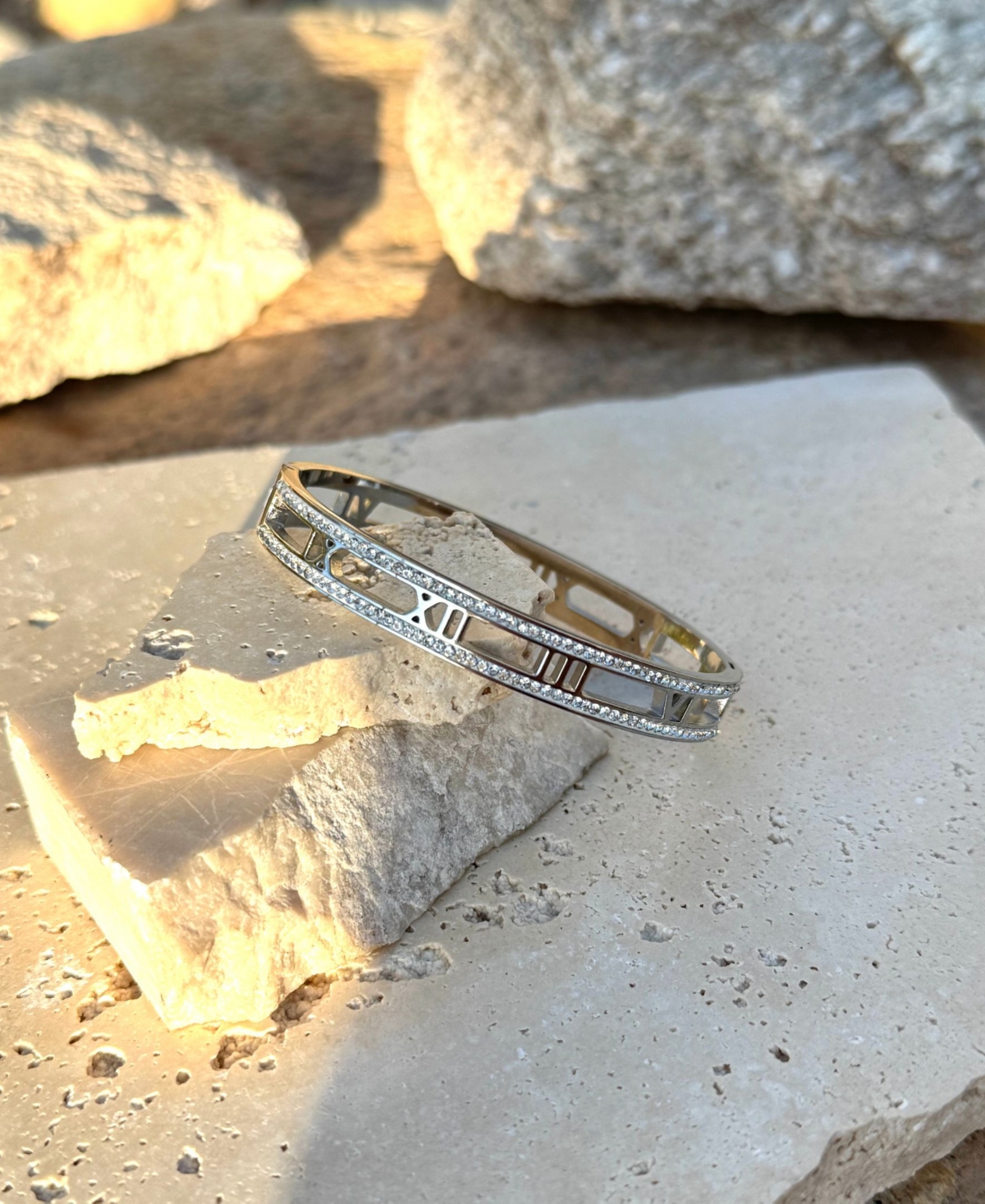 Adornia Tarnish Resistant Silver Roman Numerals Bangle In Metallic
