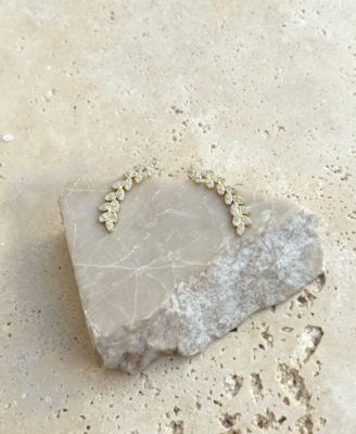 Gold CZ Curved Leaf Drop Earrings