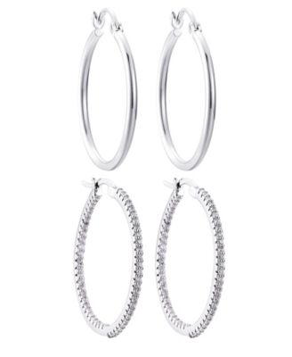 Silver CZ Infinity and Plain Hoop Earrings Set
