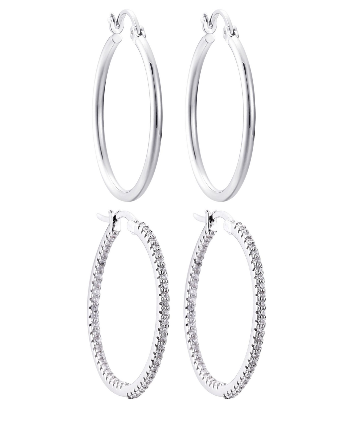 Adornia Silver Cz Infinity And Plain Hoop Earrings Set In Silver