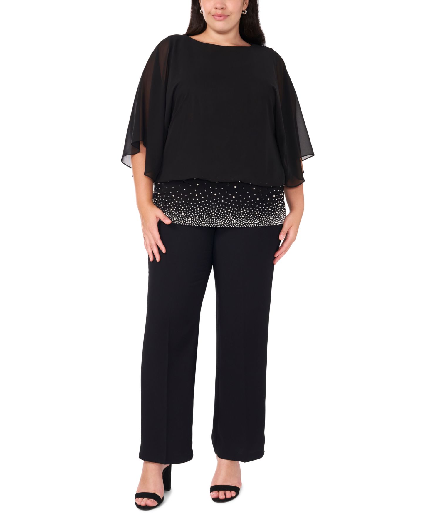 Женская блузка MSK Plus Size Embellished Chiffon Blouse, цвет: Чёрный — фото 4