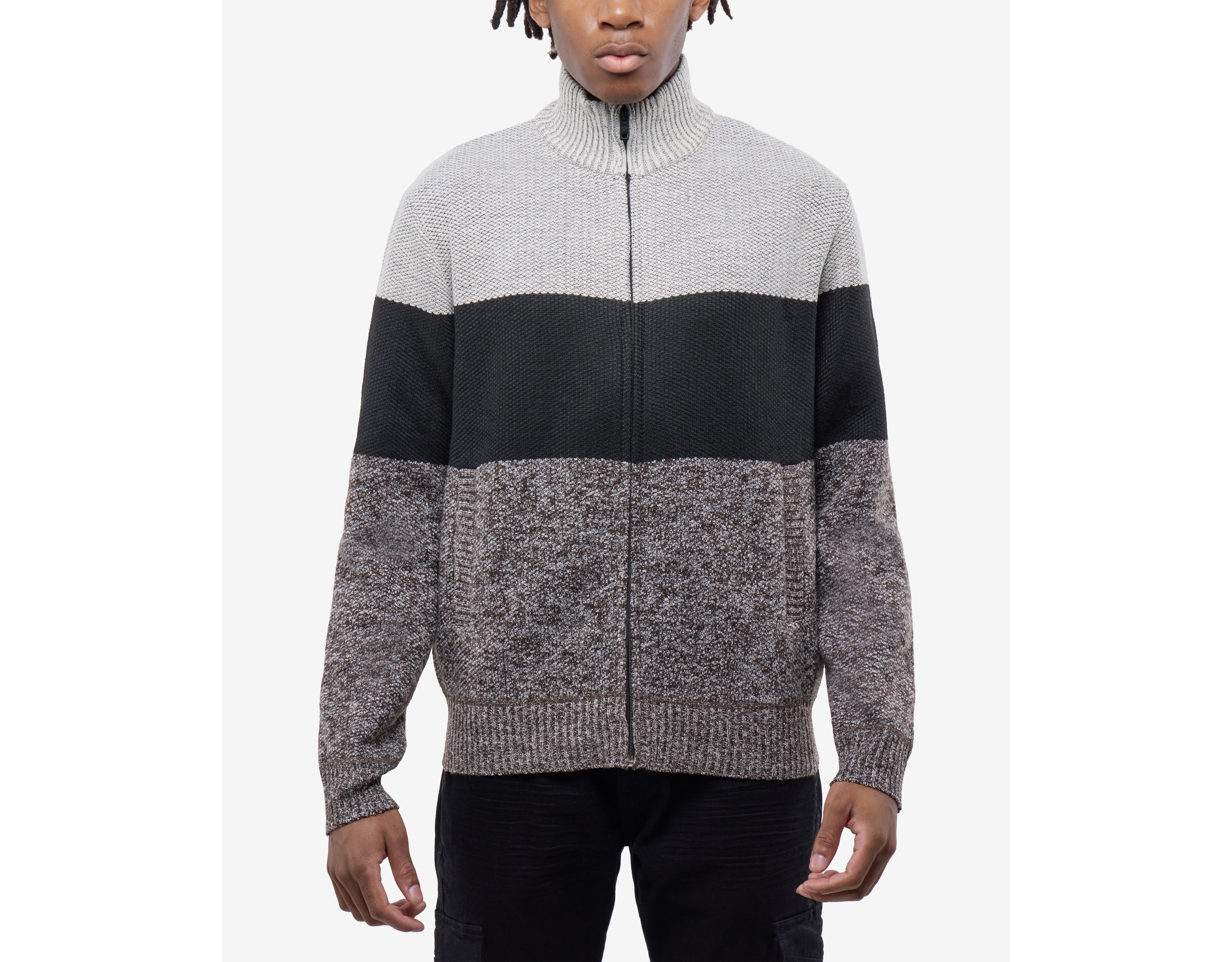 Cultura Men's Full Zip Mock Neck Sweater With Fleece Lining