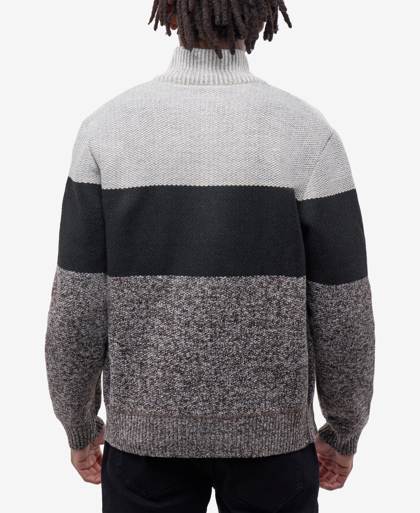 Мужской свитер CULTURA Full Zip Mock Neck Sweater With Fleece Lining, цвет: Шоколадный / Чёрный — фото 2