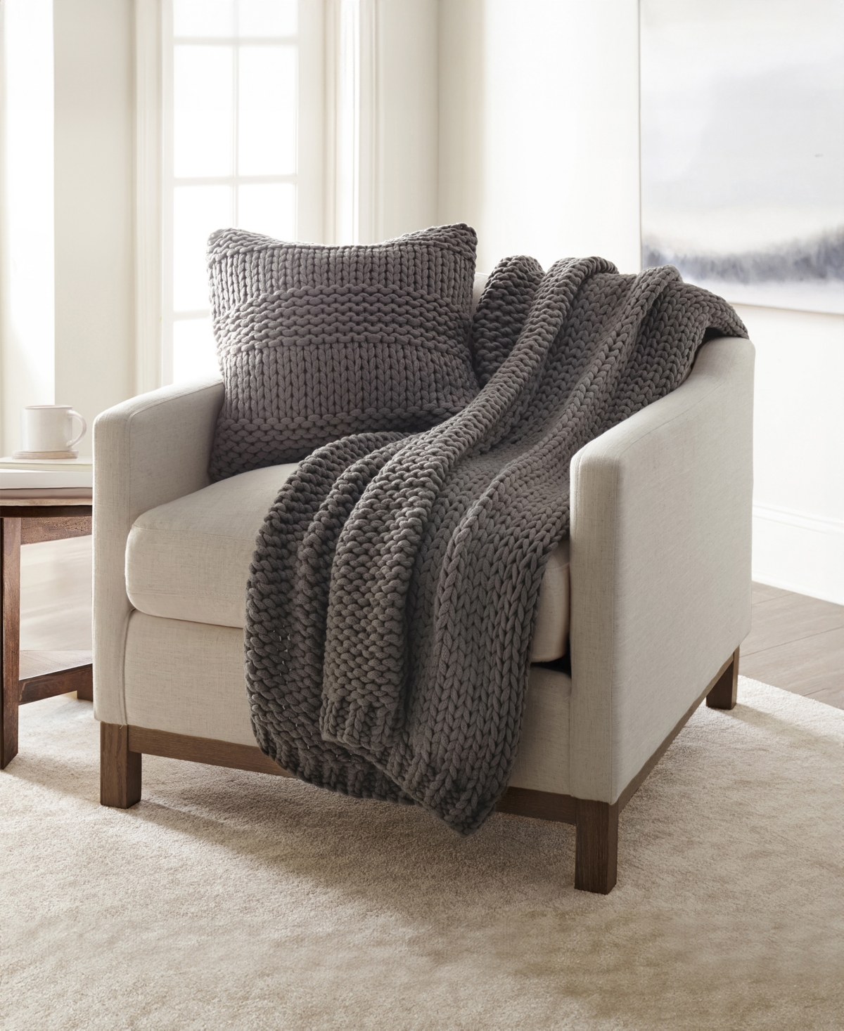 Ienjoy Home Chunky Blanket And Decor Pillow Bundle, 21" X 21" In Gray