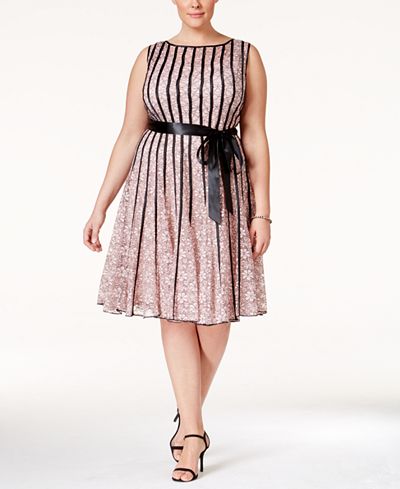 SL Fashions Plus Size Lace Striped A-Line Dress - Dresses - Women - Macy's