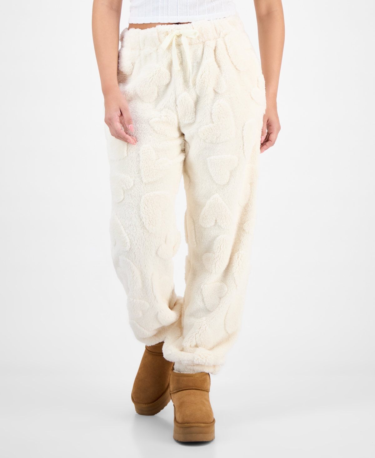 Rebelious One Rebellious One Juniors' Bow-embossed Fleece Jogger Pants In White