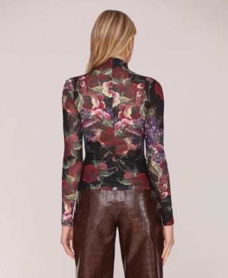 Women's Mesh Mock Neck Long Sleeve Top