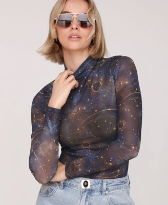 Women's Mesh Mock Neck Long Sleeve Top