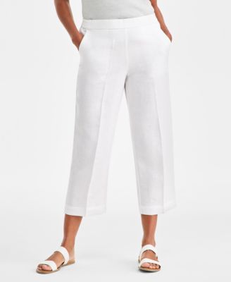Women's 100% Linen Solid Cropped Pull-On Pants, Created for Macy's