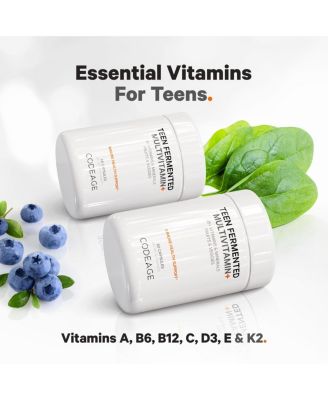 Teen s Daily Multivitamin Supplement, 25+ Vitamins & Minerals for Teenage Boys & Girls, Organic Whole Foods Vitamins for Teenagers, Vitamin A, B, C, D, E, K, Omega-3, 60 Ct