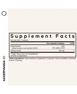 Akkermansia Synbiotic Supplement - 100 Million AFU Akkermansia Probiotic & Chicory Inulin Prebiotic - Chicory Root - 1 Capsule Per Serving - Non-GMO, Gluten-Free - 30 Capsules