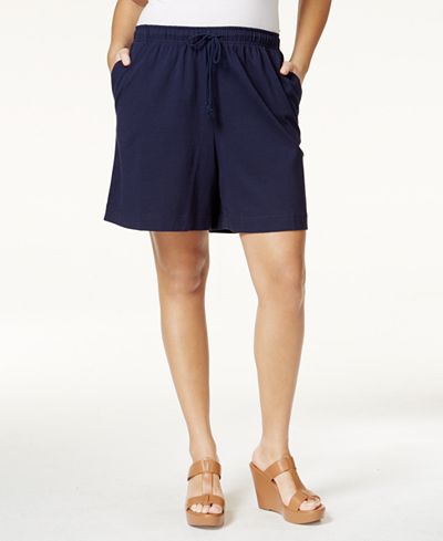 Karen Scott Plus Size Drawstring Knit Shorts, Only at Macy's - Shorts ...