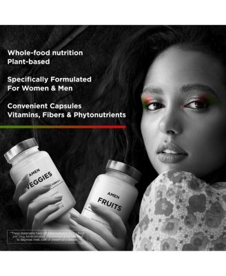 Amen Fruits + Veggies Vitamins Bundle, Raw Whole Food Multivitamin Capsules, Greens Vegetables, Red Fruits & Berries Blend, Fibers + Phytonutrients Superfood Minerals Supplement, Non-GMO, 180 ct