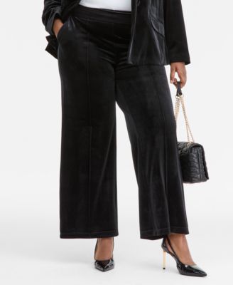 Plus Size High-Rise Wide-Leg Velvet Pants, Created for Macy's