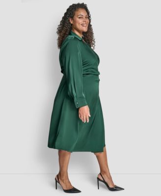 Plus Size Long Sleeve Surplice O-Ring Midi Dress