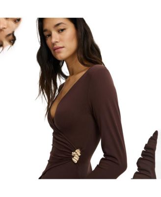 Women's Trim Detail Long Sleeve Wrap Top