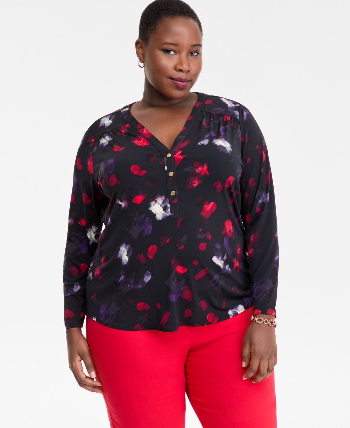 I.n.c. International Concepts Plus Printed Long-Sleeve Top, Macy's Exclusive