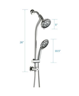 No-Tool Installation 5 Inch Rain Shower &amp; 7-Spray Handheld Combo with 26&amp;quot; Adjustable Slide Bar Dual Shower Head Combo Set - Chrome