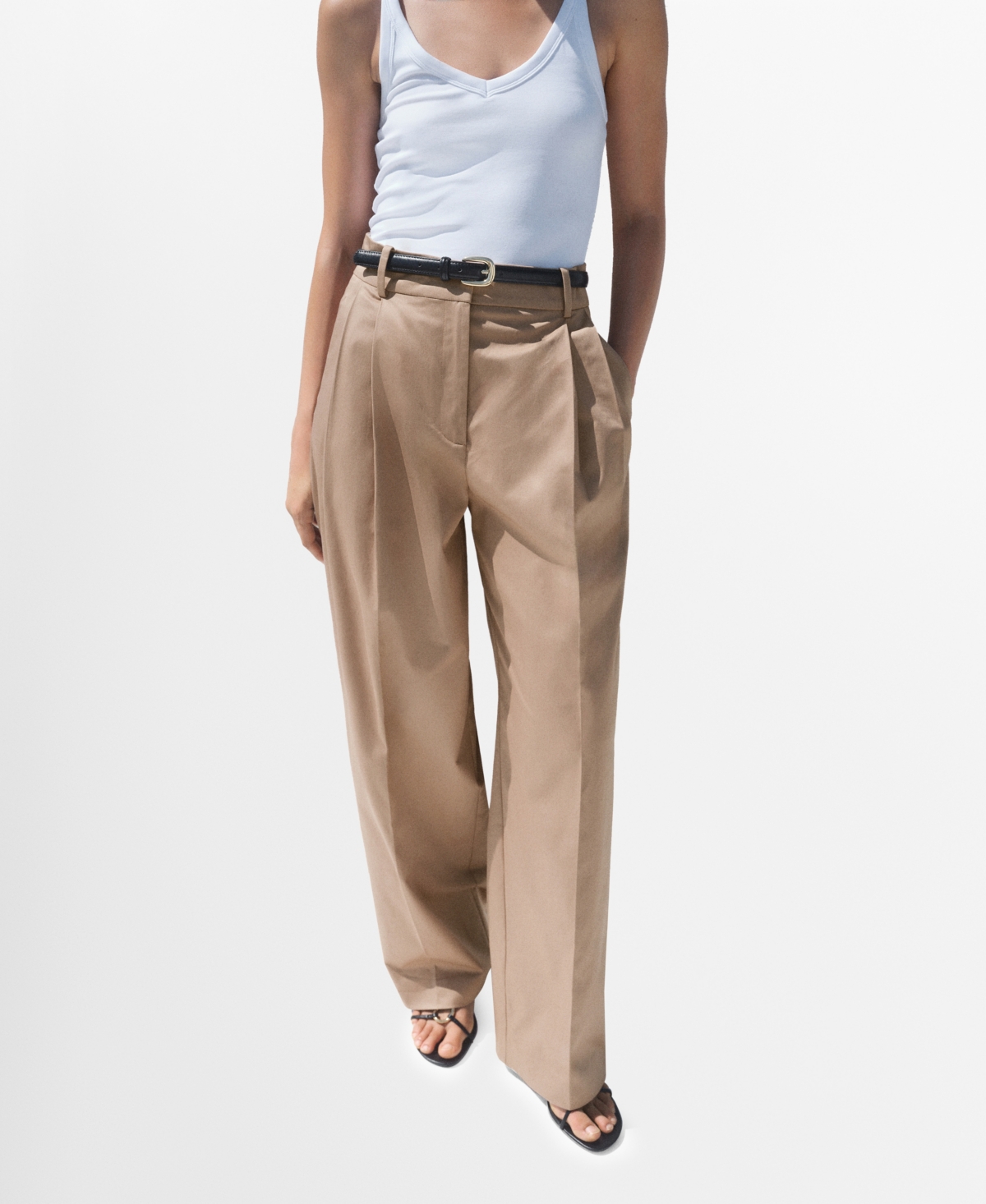 Mango Women's Pleated Straight Cotton Pants