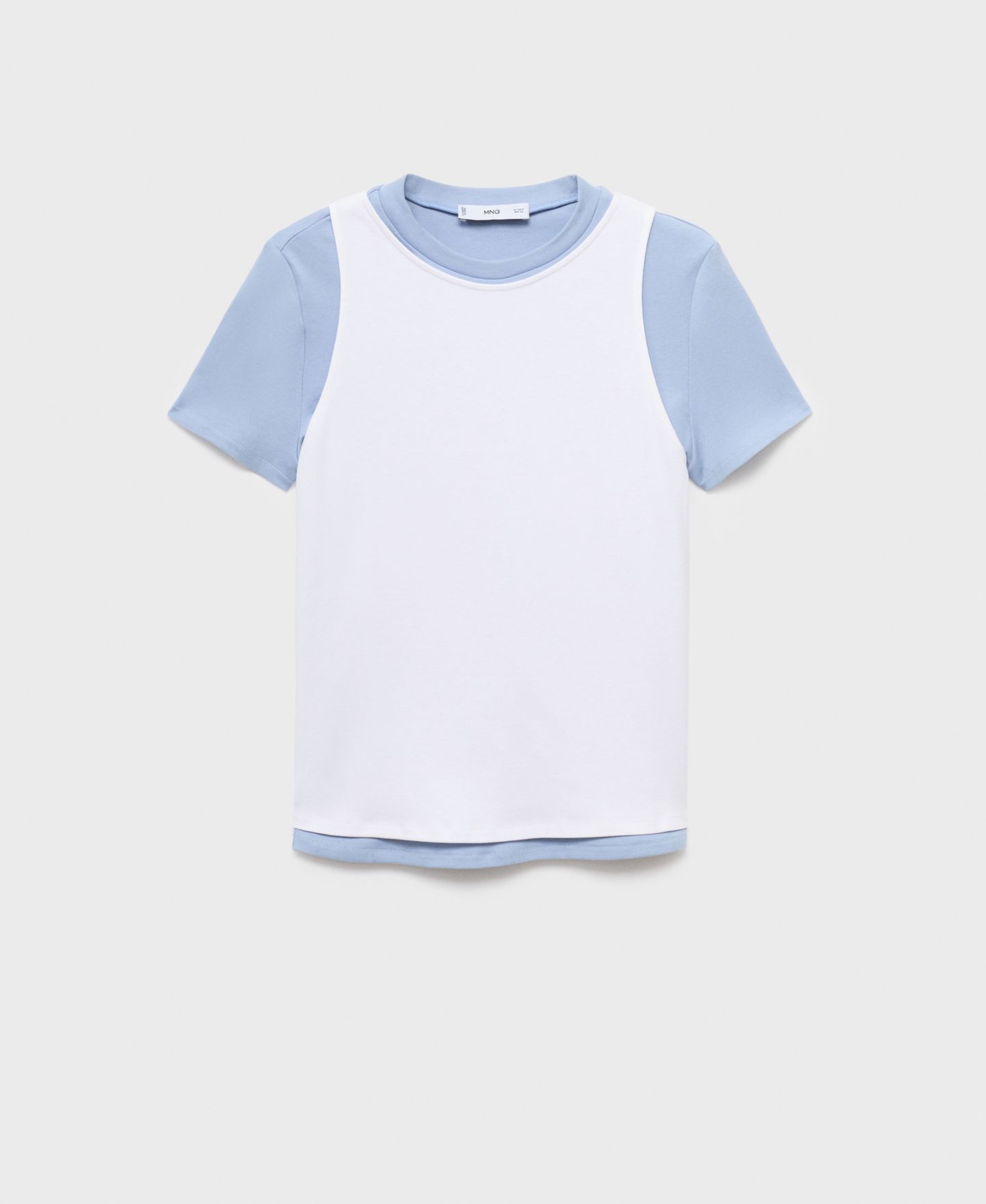 Женская футболка Mango Double Cotton, цвет: Небесно-голубой — фото 1