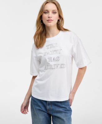 BOSS Orange - Women's Short-Sleeve Studded Party T-Shirt