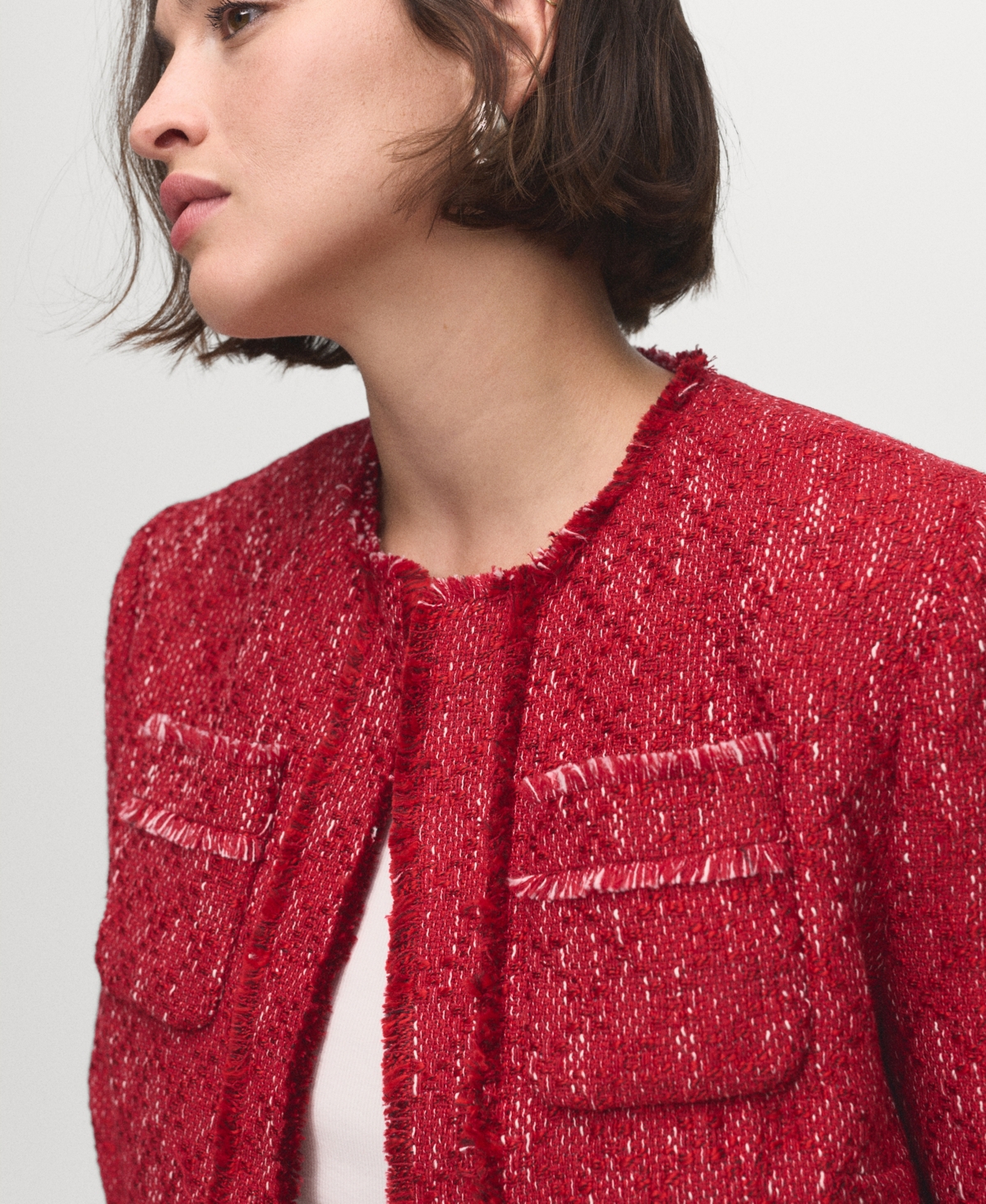 Mango Women's Frayed Ends Tweed Jacket