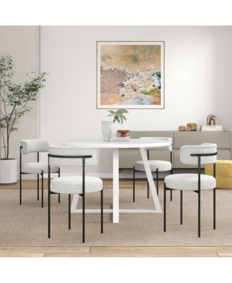 Durban 5-Pc Round Dining Set, Trestle Dining Table with 4 Boucle Chairs