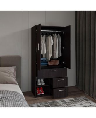 Riverdale Armoire, 2 Doors, 3 Drawers, 2 Shelves, 6 Legs, Black Wengue