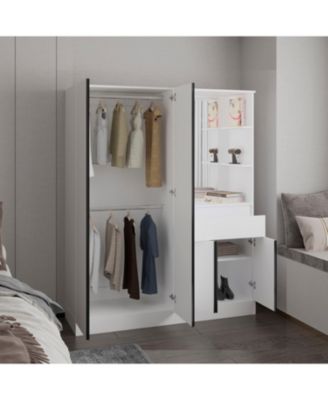 Everson Armoire, 4 Doors, 1 Drawer, 3 Shelves, 1 Mirror, White