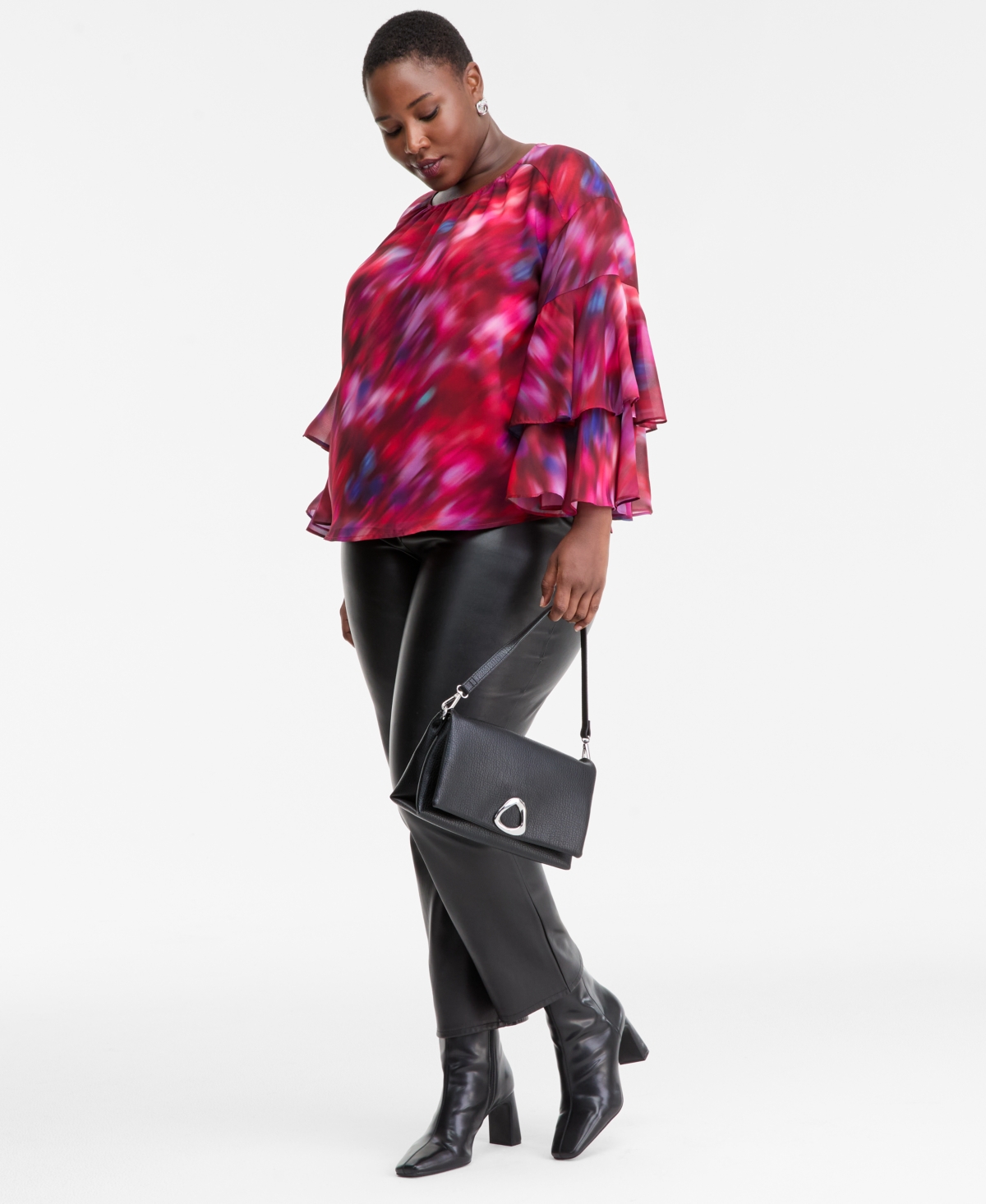 I.n.c. International Concepts Plus Printed Ruffle-Sleeve Top, Macy's Exclusive