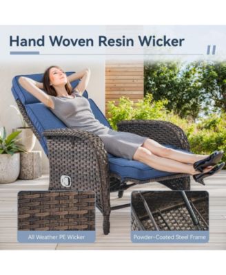 SleekArm Wicker 1-Piece Outdoor Chaise Lounge Chair, Patio Adjuestment Recliner with Olefin Cushion