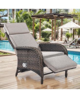 SleekArm Wicker 1-Piece Outdoor Chaise Lounge Chair, Patio Adjuestment Recliner with Olefin Cushion