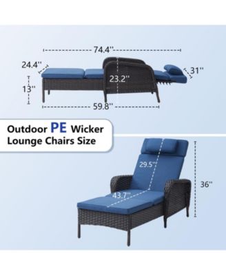 ArcLine PE Wicker Outdoor Chaise Lounge Recliner with Olefin Cushions