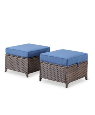 Slimline Brown Wicker 2-Piece Outdoor Ottoman Steel Frame Patio Footstools with Olefin Cushion