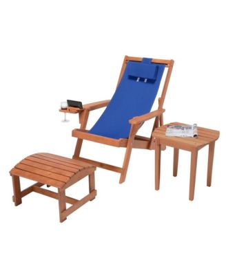 Canvas Sling Chair With Cup And Wine Holder And Ottoman (Set Of 3)